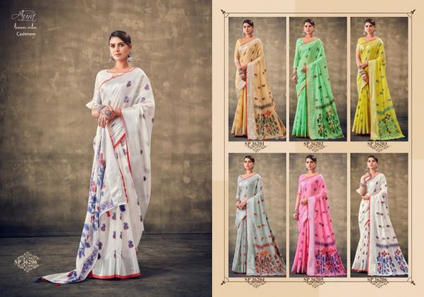 Aura Cashmere 1 Soft Linen Designer Weaving Saree Collection